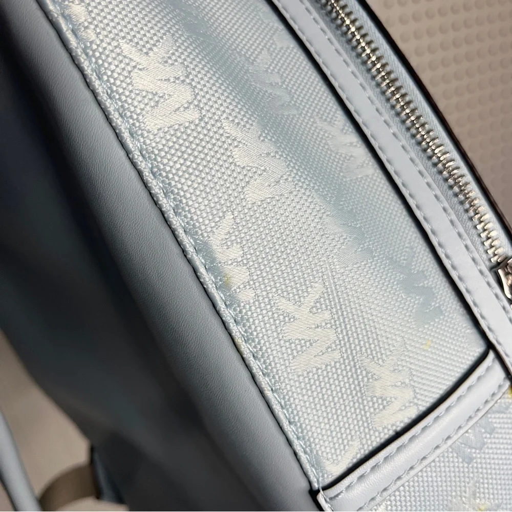 Michael Kors Sheila Large Woven Logo Nylon backpack Sky Blue Jacquard Laptop Bag - Picture 12 of 15